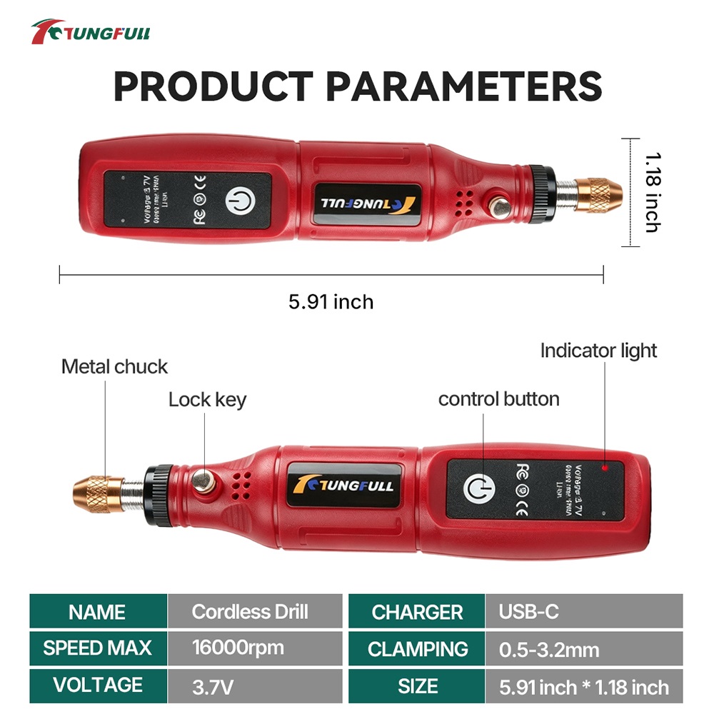 TUNGFULL 3.7V Alat Rotary Tanp - Electric Gadget ulasan dan harga